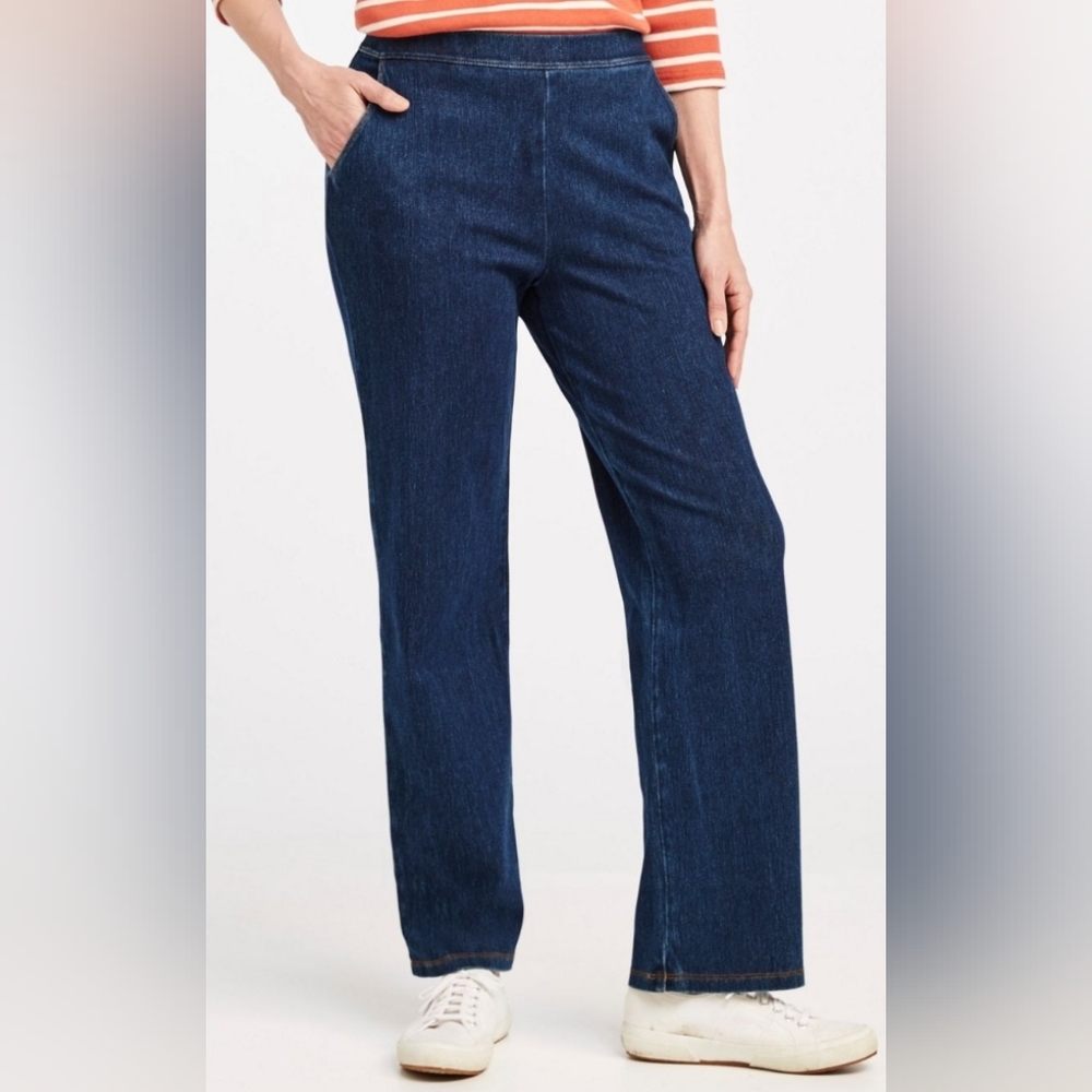 NWT LL BEAN XL PETITE PERFECT FIT STRAIGHT LEG JEANS - ELASTIC WAIST - COMFY!